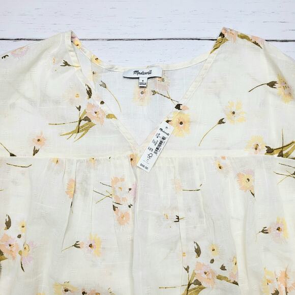 Madewell Flutter Sleeve Rhyme Top Floral Cream Cotton V Neck Lightweight Small - Picture 5 of 7